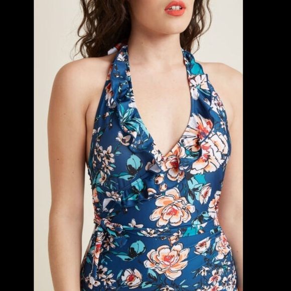 ModCloth Here Comes Ruffle Floral Swimsuit - Picture 4 of 8